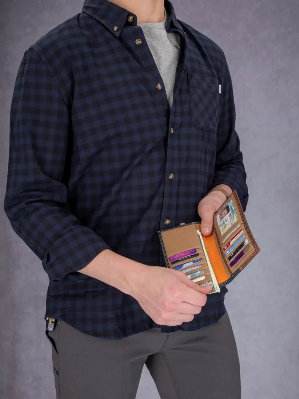 Men's RFID Leather Long Bifold Wallet - Stylish, Durable, Teak Color, One Size